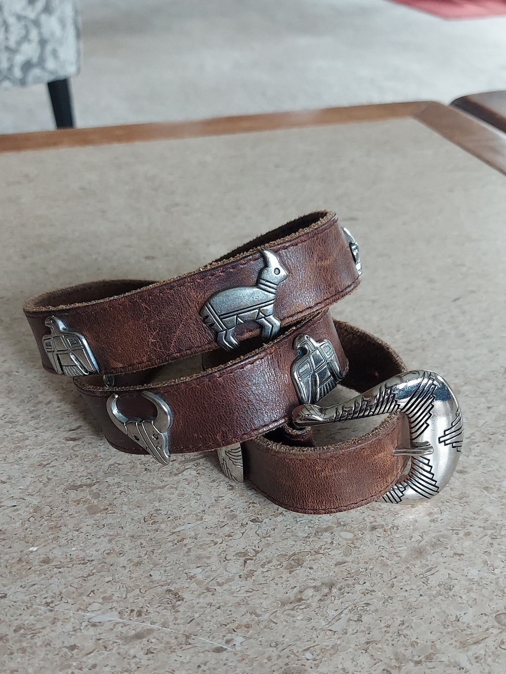 Boho Brown Leather Western Belt with Metal Conchos